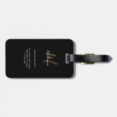 Modern Script Black Gold Monogram Naam Stijlvol Bagagelabel (Achterkant horizontaal)