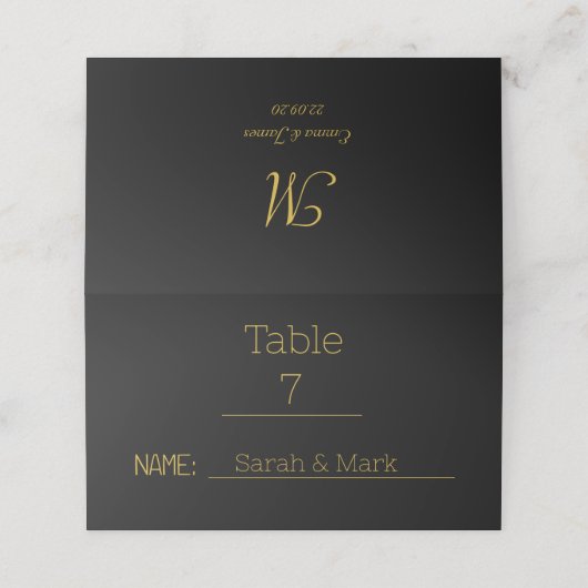 Modern Script Black & Gold Names Date Wedding Plaatskaartje (Buitenkant ongevouwen)