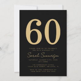 Modern Script Black Gold Sixty 60th Birthday Party Kaart