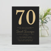 Modern Script Black Gold Zeventig 70ste Verjaardag Kaart (Staand voorkant)