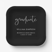 Modern Script Black Graduation Paper Plates Papieren Bordje (Voorkant)