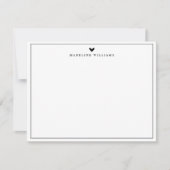 Modern Script Black Heart Border Monogram Notitiekaartje (Voorkant)