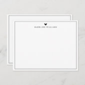 Modern Script Black Heart Border Monogram Notitiekaartje (Voorkant / Achterkant)