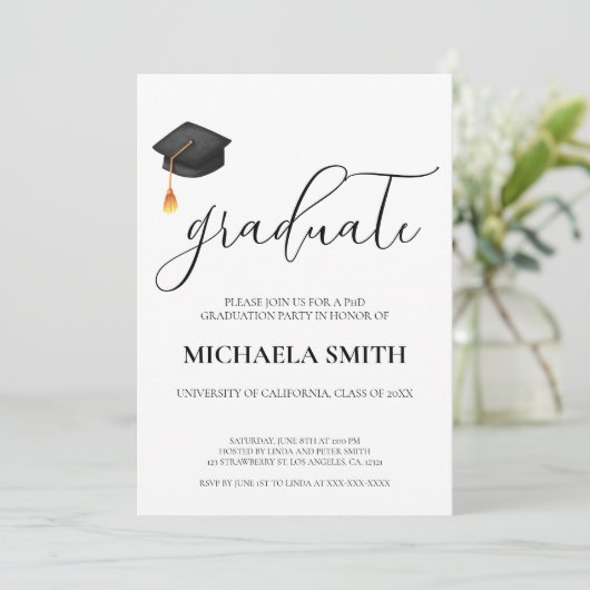 Modern Script Black Pet College Afstudeerfeest Kaart (Staand voorkant)