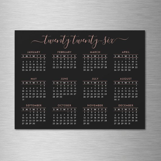 Modern Script Black Roos Gold 2022 Calendar Magnet
