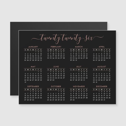 Modern Script Black Roos Gold 2022 Calendar Magnet (Voorkant / Achterkant)
