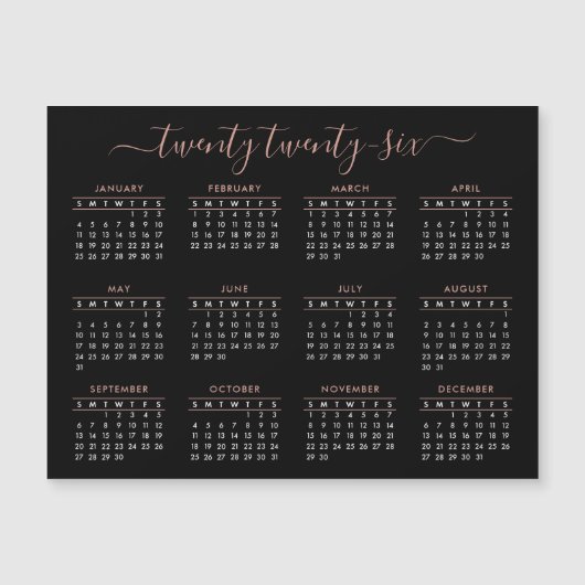 Modern Script Black Roos Gold 2022 Calendar Magnet (Voorkant)
