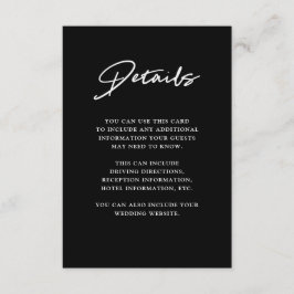 Modern script | Black Wedding Details Informatiekaartje
