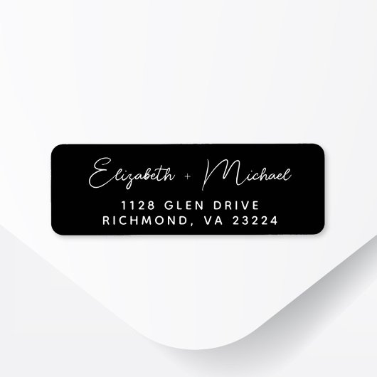 Modern Script Black Wedding Retouradres Etiket