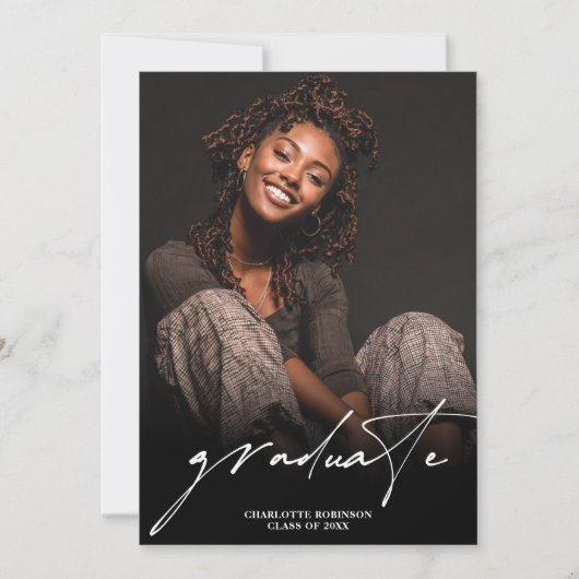Modern Script Black White 4 Photo Graduation Kaart (Voorkant)