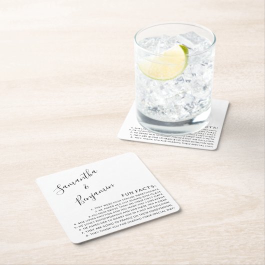 Modern Script Black & White Facts Wedding Kartonnen Onderzetters (Insitu)