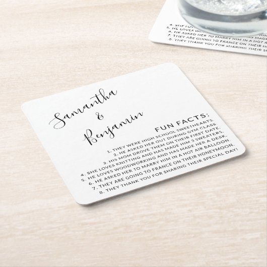 Modern Script Black & White Facts Wedding Kartonnen Onderzetters (Schuin)