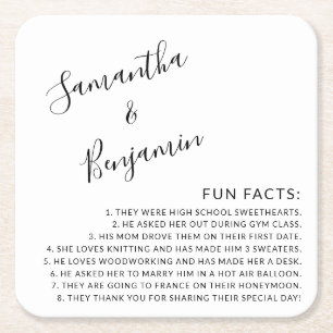 Modern Script Black & White Facts Wedding Kartonnen Onderzetters