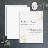 Modern Script Black White Floral Wedding Gold Folie Uitnodiging