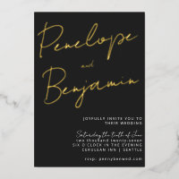 Modern Script Black White Gold Elegant Wedding