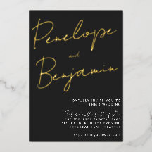 Modern Script Black White Gold Elegant Wedding