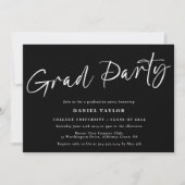 Modern Script Black White Graduparty Kaart (Voorkant)