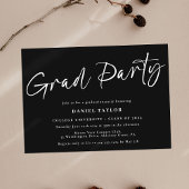 Modern Script Black White Graduparty Kaart