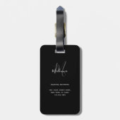 Modern Script Black White Monogram Name Stylish Lu Bagagelabel (Achterkant verticaal)