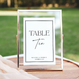 Modern Script Black & White Table Number 10 Kaart