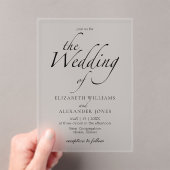 Modern Script Black & White Wedding Acryl Uitnodigingen (Insitu (Draagbaar))