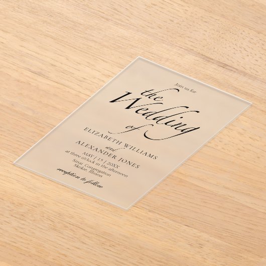 Modern Script Black & White Wedding Acryl Uitnodigingen (Laagn)