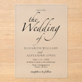 Modern Script Black & White Wedding Acryl Uitnodigingen (Voorkant)