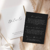 Modern Script Black & White Wedding Details Card Kaart