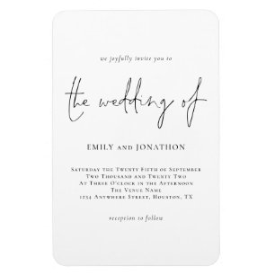 Modern Script Black White Wedding Invite Magnet Magneet