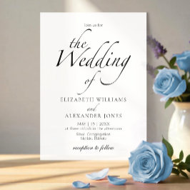 Modern Script Black & White Wedding Kaart