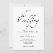Modern Script Black & White Wedding Kaart (Voorkant)