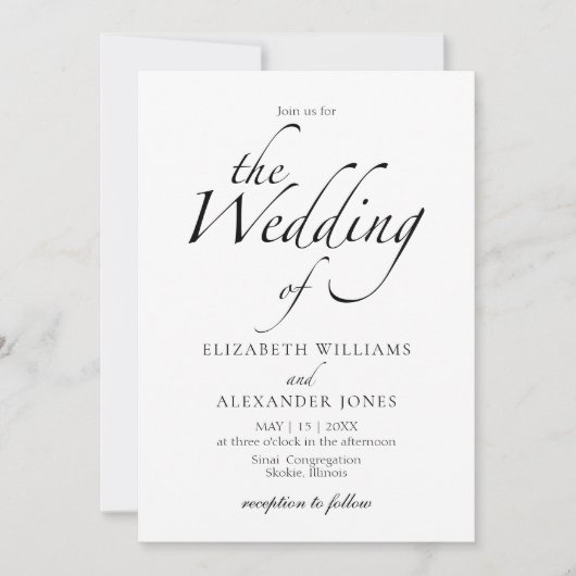 Modern Script Black & White Wedding Kaart (Voorkant)