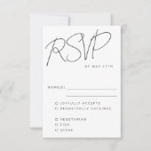 Modern Script Black White Wedding Meal Choice RSVP Kaartje (Voorkant)