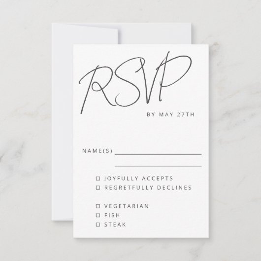 Modern Script Black White Wedding Meal Choice RSVP Kaartje (Voorkant)