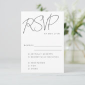 Modern Script Black White Wedding Meal Choice RSVP Kaartje (Staand voorkant)