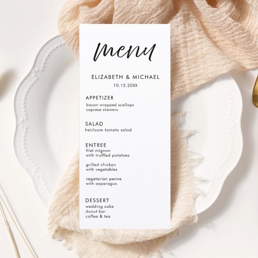 Modern Script Black & White Wedding Reception Menu