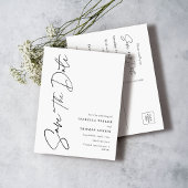 Modern Script Black White Wedding Save the Date Aankondigingskaart