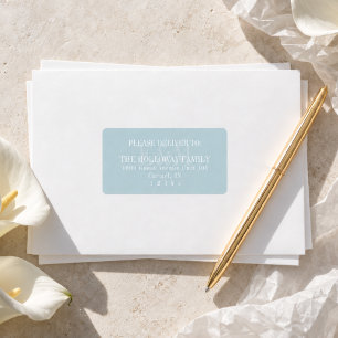 Modern Script Blau Sinaasappel Monogram Huwelijk Etiket