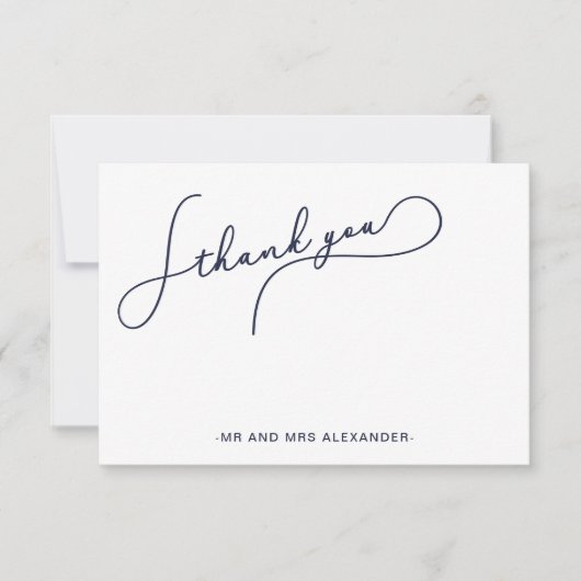 Modern  Script Blauw en Faux Gold Bedankt (Voorkant)