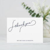 Modern  Script Blauw en Faux Gold Bedankt (Staand voorkant)