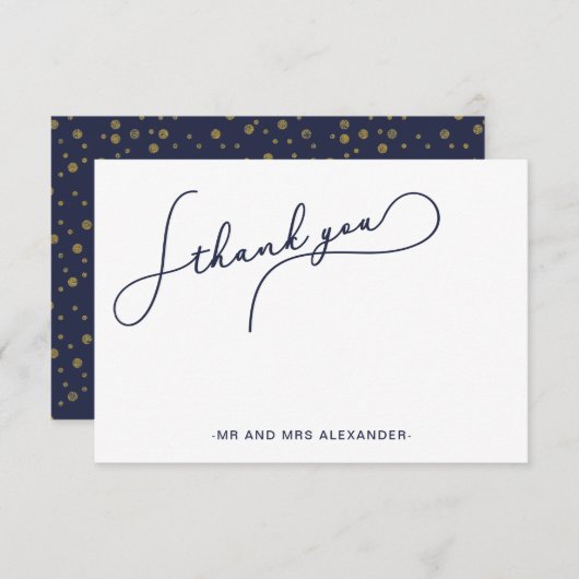 Modern  Script Blauw en Faux Gold Bedankt (Voorkant / Achterkant)