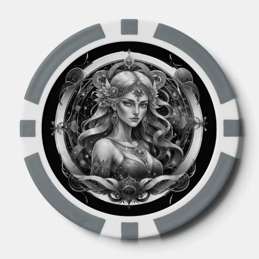 Modern Script Blauw Goud Maiden Sign Custom Maagd Poker Chips (Voorkant)