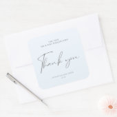 Modern Script Blauw Grijs Bruiloft Favor Candle Vierkante Sticker (Envelop)