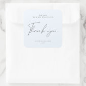 Modern Script Blauw Grijs Bruiloft Favor Candle Vierkante Sticker (Tas)