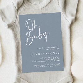 Modern Script Blauw Oh Baby Eenvoudig Baby shower Kaart