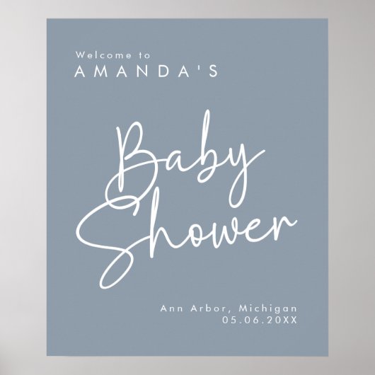 Modern Script Blauw Oh Baby Eenvoudig Welkom Poste Poster (Voorkant)