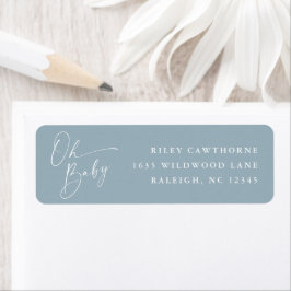 Modern Script Blauwe Baby Shower Retouradres Etiket