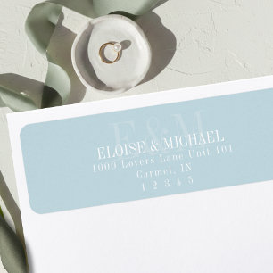 Modern Script Blauwe Citrus Monogram Huwelijk Etiket