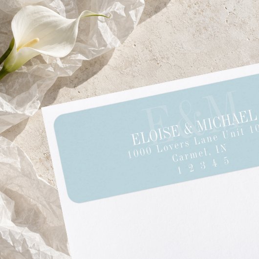 Modern Script Blauwe Citrus Monogram Huwelijk Etiket