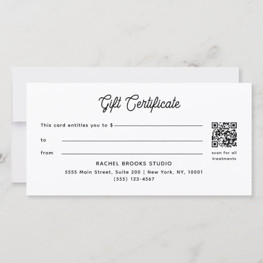 Modern Script Blauwe QR Code Cadeaubon (Achterkant)